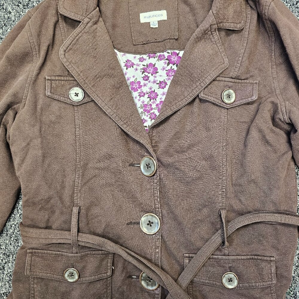 Maurices Womens Brown Belted Cotton Jacket- Sz L